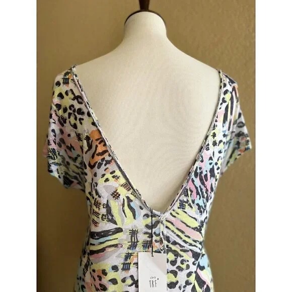 ZARA TRF Woman Colorful Printed Low Back Short Sleeve Casual T Shirt Top Size M - Picture 6 of 12